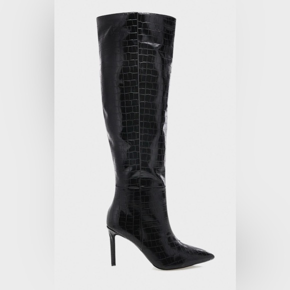 Bellini/Princess Polly ‘Naveen’ Tall Black Boots in Black Croc! - Picture 3 of 5